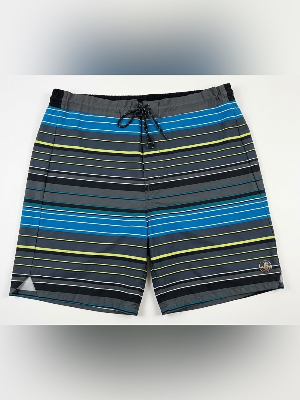 Body Glove Mens Large Striped Board Shorts Swim Trunks Stretch Blue Grey